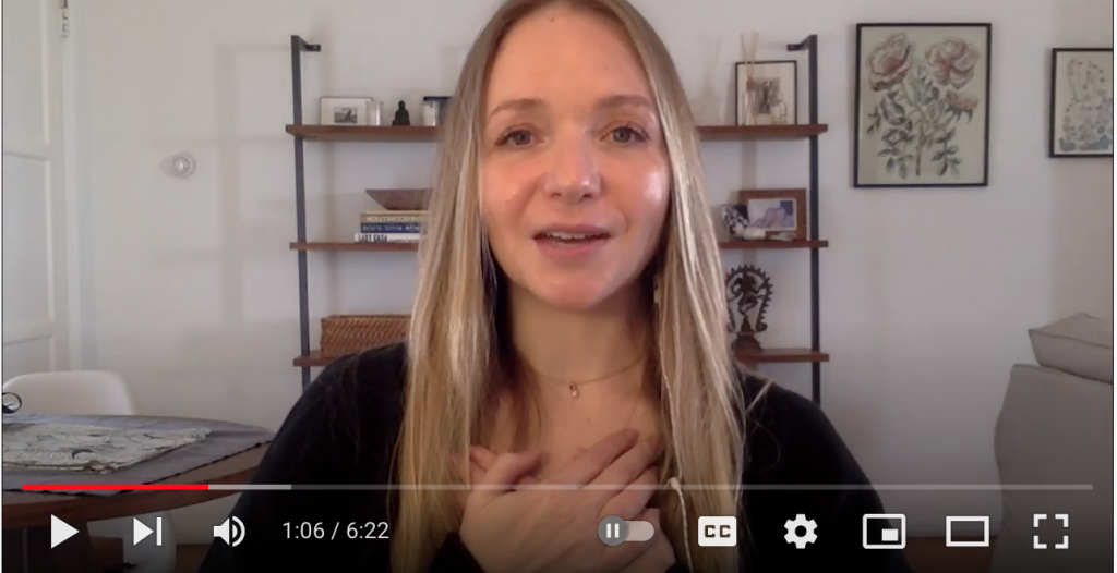 Screen shot of Marissa Ingrasci doing the Hoffman Gratitude and Appreciation practice on YouTube